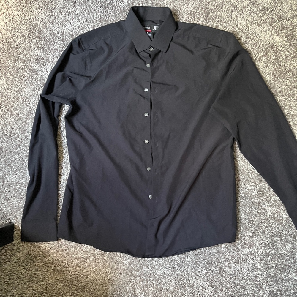 JF J.Ferrar Stretch Slim Shirt, Black,  Medium, 15-15-1/2 (34-35)